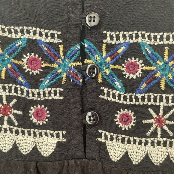 inLUV Shirt Womens Small Black Embroidered Boho Flowy Top Colorful Buttons FLAW - Picture 3 of 10
